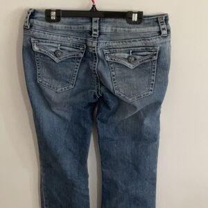Classic Blue Straight Leg Jeans with Natural Wear distressed faded